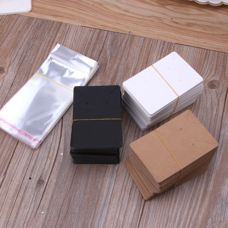 100 Stuks Blanco Kraft Papier Sieraden Verpakking Card Tags Gebruikt Voor Ketting Earring Videokaarten Met 100Pcs Self- seal Zakken