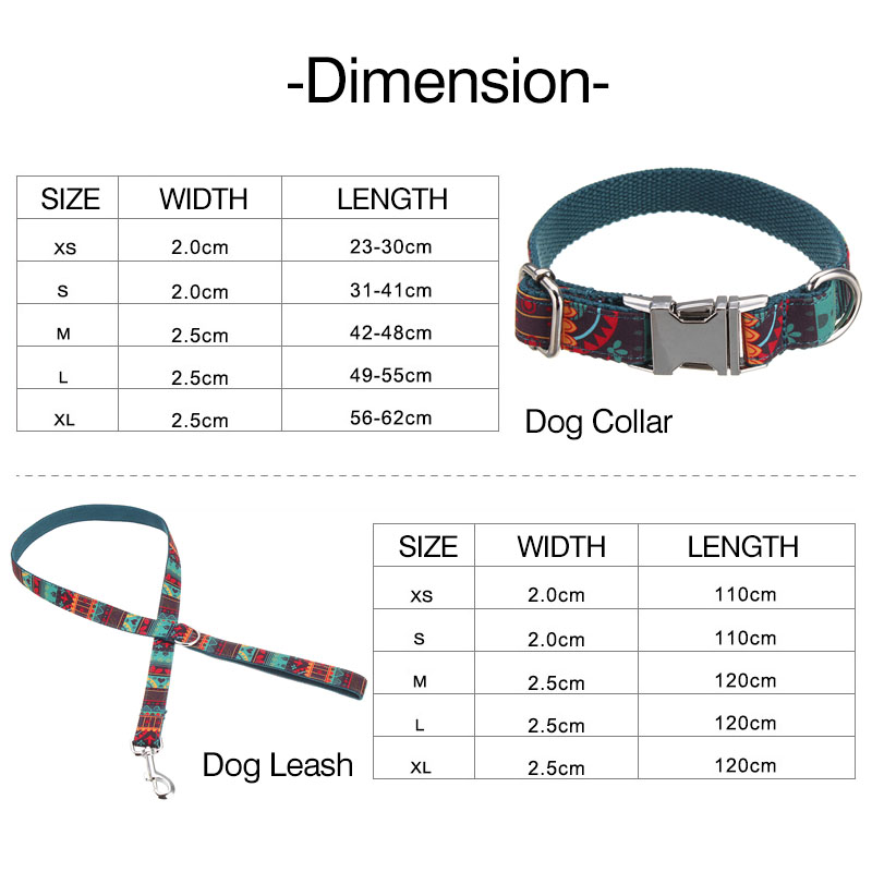 Colorful Printed Pet Dog Collar Leash Set Adjustable Cotton Training Lead Thicken 2.5mm Collar Leashes Kits 110-120cm