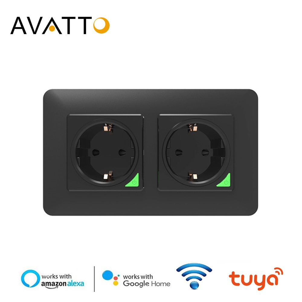 Avatto wifi dobbelt eu standardstik, tuya smart life app stemme fjernbetjening 16a wifi strømstik fungerer med google home alexa