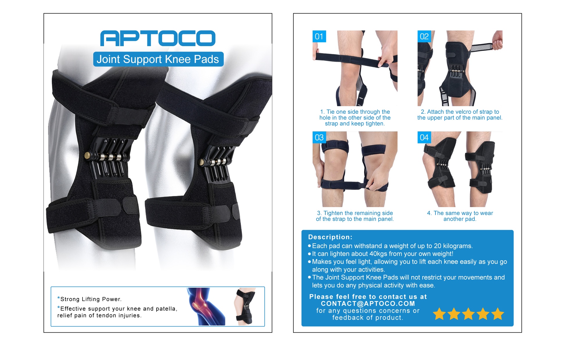 1pc and 1 Pair Power Joint Support Knee Pads Power... Grandado