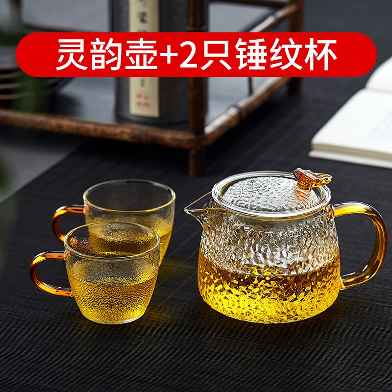 Japansk højt borosilikatglas tekande filter boble tekande høj temperatur modstand hammer mønster tekande kung fu te sæt