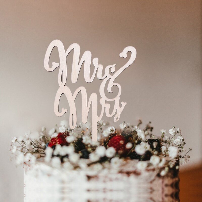 Mr &amp; Mrs Houten Bruiloft Cake Topper Voor Wedding Party Decoratie Engagement Ceremonie Liefde Letters Craft Cake Decor Supplies: B02
