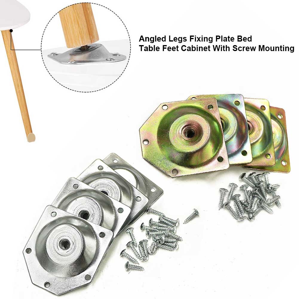 4pcs Furniture Mounting Bracket Angled Legs Fixing Plate Cabinet Home Household With Screw Bed Table Feet Hardware Easy Install