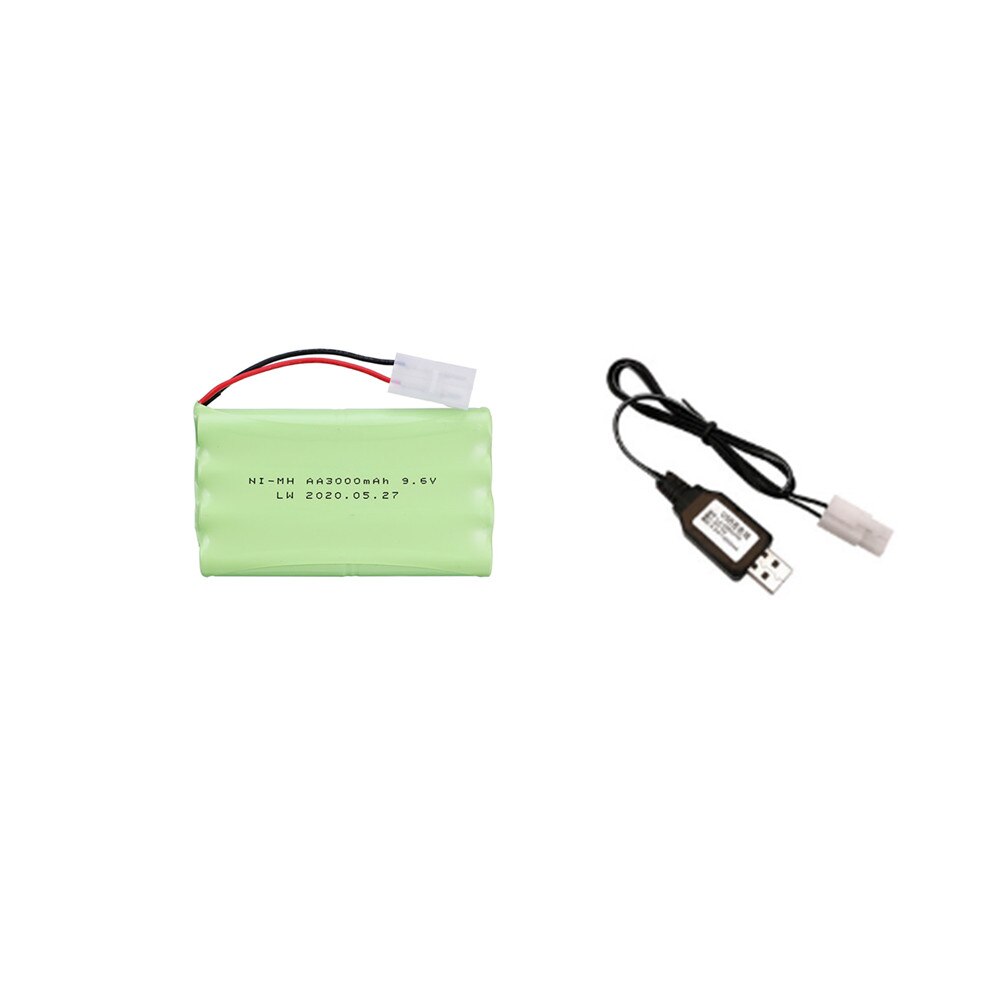 Ni-Mh 9.6V 3000Mah Batterij + Usb Oplader Voor Rc Speelgoed Auto Tank Trein Robot Boot Gun Aa 9.6V Oplaadbare Batterij: WHITE
