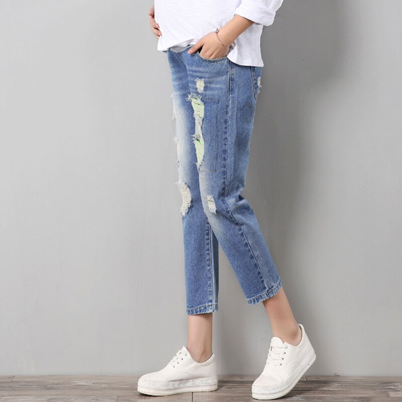 4XL Ripped Vintage Maternity Jeans Plus Size Hole Denim Cotton Trousers Pregnant Women Clothing Pregnancy clothes