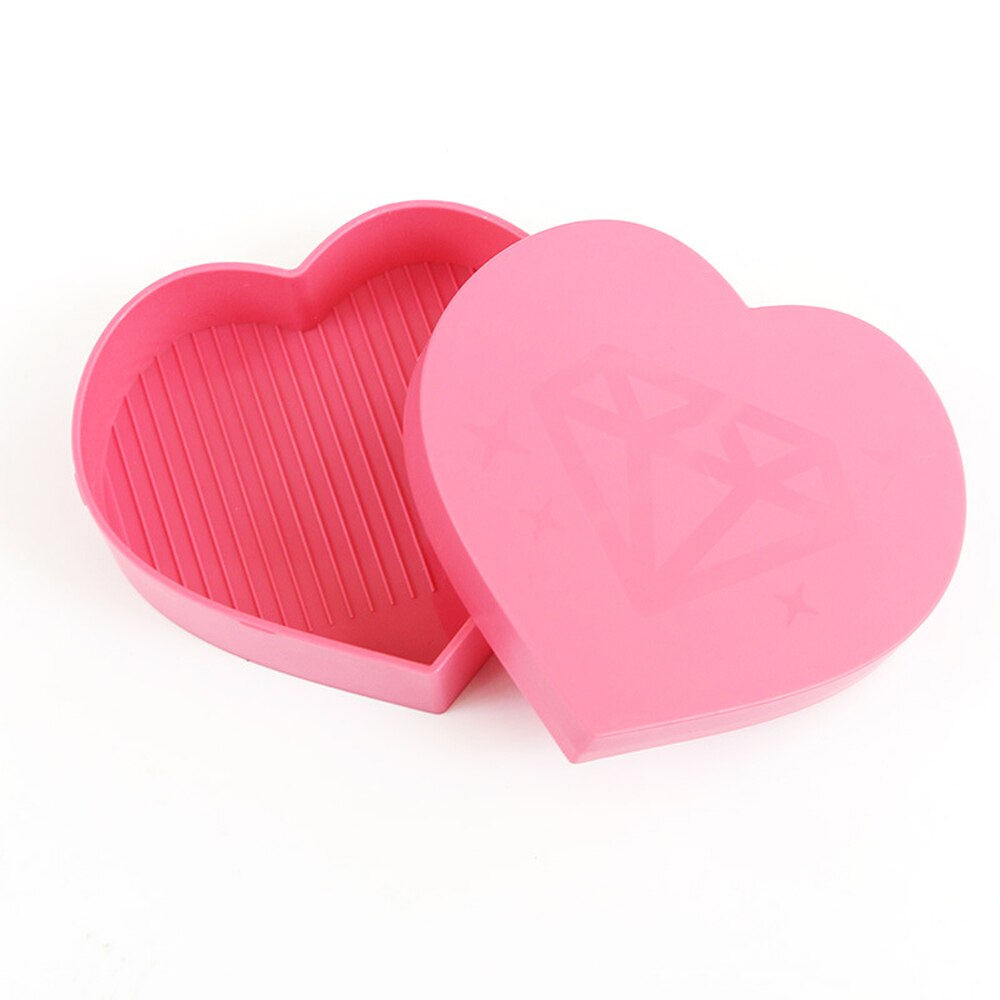 Heart-Shaped Diamond Painting Tray Beading Plates Square Round Rhinestone Storage Tray Cross Stitch Embroidery Accessories: 9x8.5cm Pink