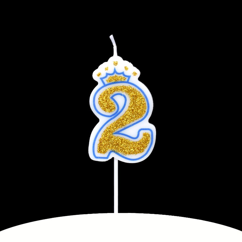 Cakelove 1Pcs Shinning Gold Pink/Blue Happy Birthday Number Candles 0-9 for Kids Adult Girls Birthday Party Crown Candles Cake: blue 2