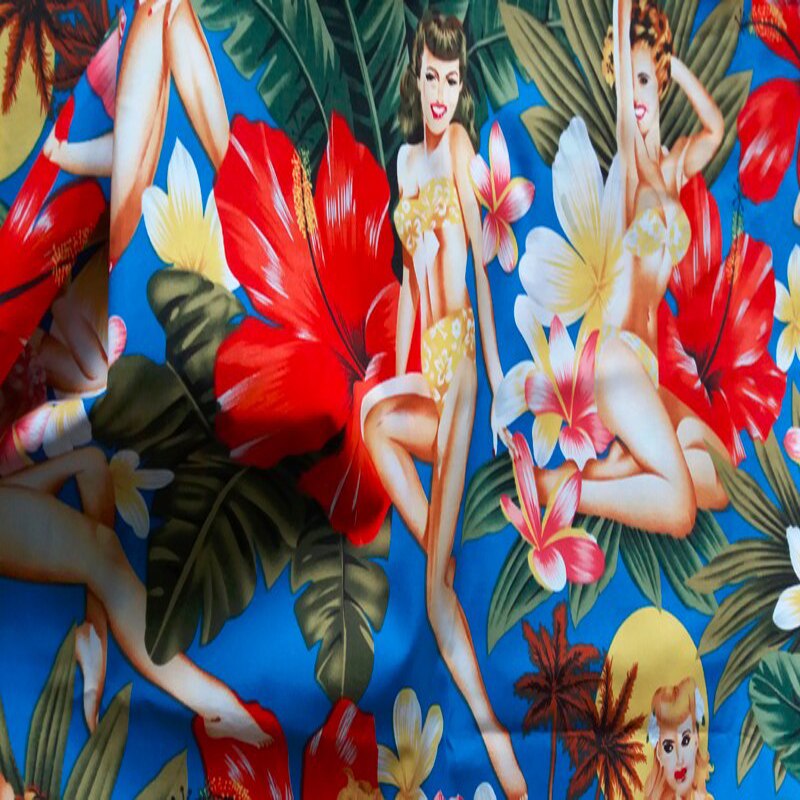 Amazing Sexy Hawaii Lady Printed Cotton Fabric Twill Cloth for Patchwork Quilting Flesh Tissue 50x140cm