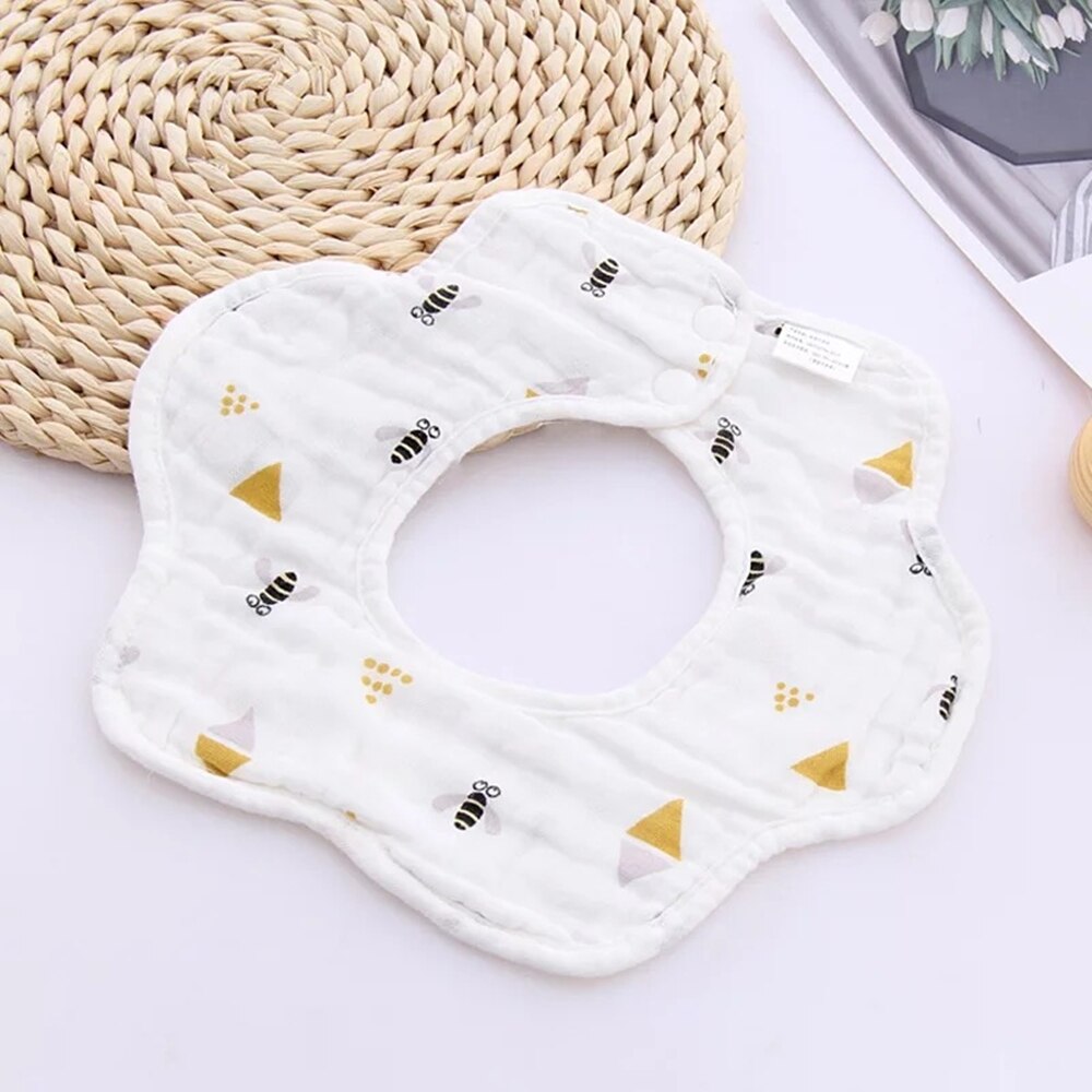 Waterproof Baby Bibs Kids Saliva Towel Flower Print Cotton Baby Boys Girl Bib 360 Degree Rotation Infant Bibs Burp Cloth: Bee