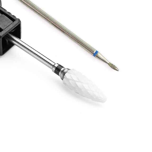 Broca de clavo de cerámica para manicura, fresa de diamante, limas rotativas eléctricas, brocas para pedicura, rebaba, herramientas para quitar cutículas, 2 uds.: 1