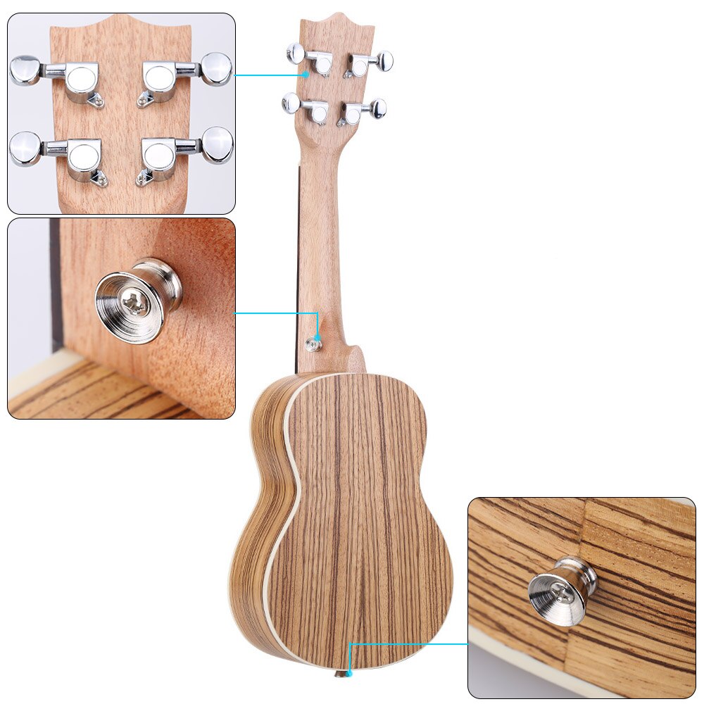 Ammoon-ukelele acústico zebrawowood, instrumento Musical de cuerda de 21 pulgadas, 15 trastes, 4 cuerdas