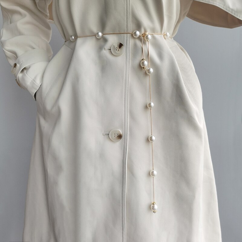 Ketjuvyö naisten helmimetalli säädettävä pitkä vyö naisten mekko ohut laiha vyö