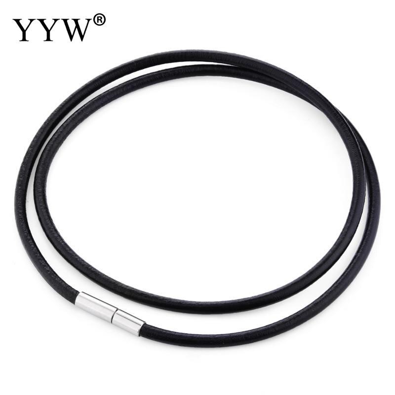 Cowhide Leather Necklace Cord Stainless Steel Bayonet Clasp Charm Different Dia and Length Black Sold By Strand