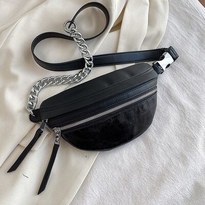 Splejsning nylon kvindelig brysttaske kæde crossbody tasker til kvinder skuldertasker lille pu læder dame taljepakke: Lys sort
