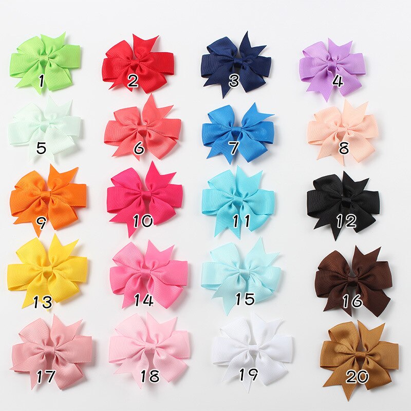 40 unids/lote 40 colores goma de pelo con lazo Clips horquilla de tienda de lazos del pelo Clip de pelo Headware Niños Accesorios para el pelo