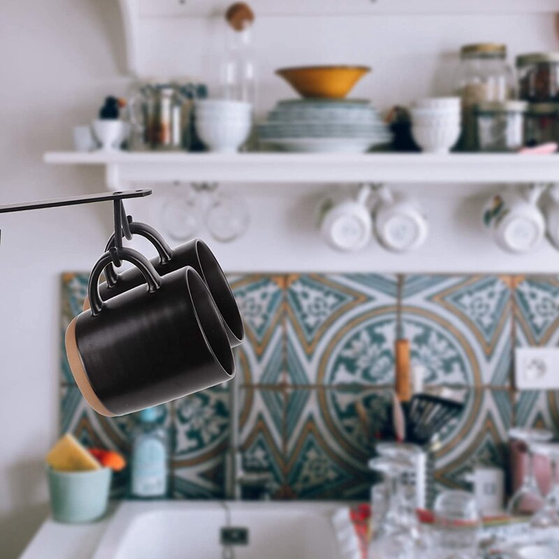 Porte-tasse, ensemble de 2 porte-tasses à café sous l'armoire, porte-tasse en métal avec 8 crochets de suspension pour tasses, tasses à café