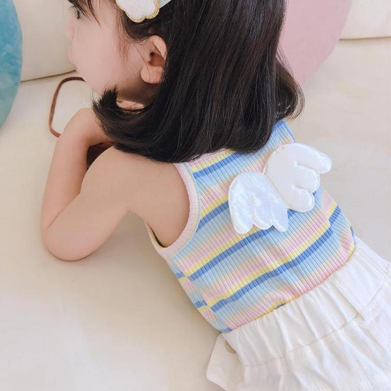 Jenter tank topper utskrift stripet fritid jente kamisole rød rosa blå sommer baby jente Vest topper barneklær