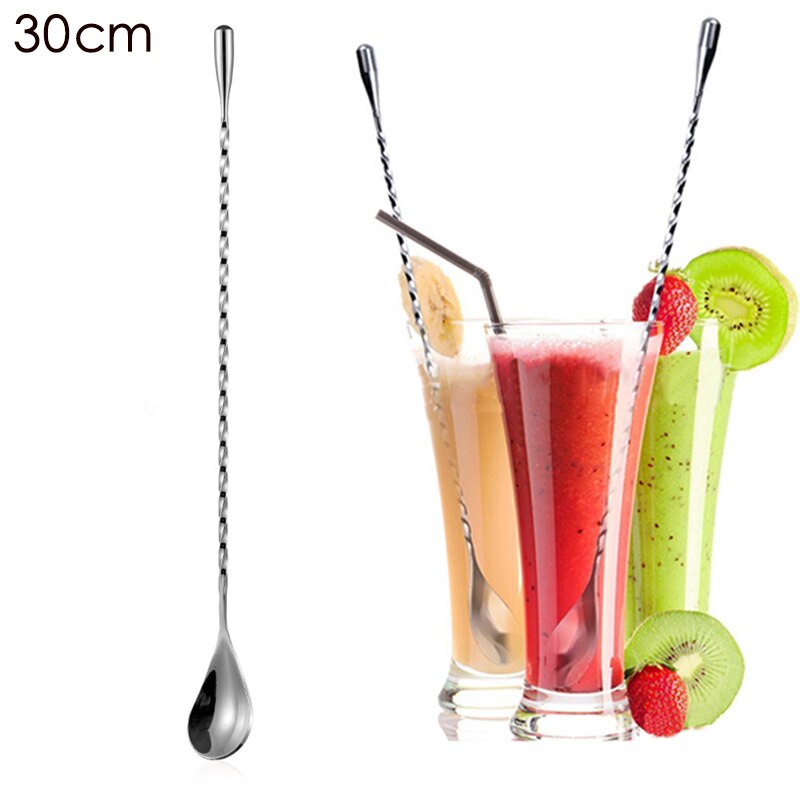 Stir Spoon Stainless Steel Mixing Cocktail Spoon Spiral Pattern Tools Bar Teadrop Spoon 30/40/50cm Bar Tool: silver thread 30cm