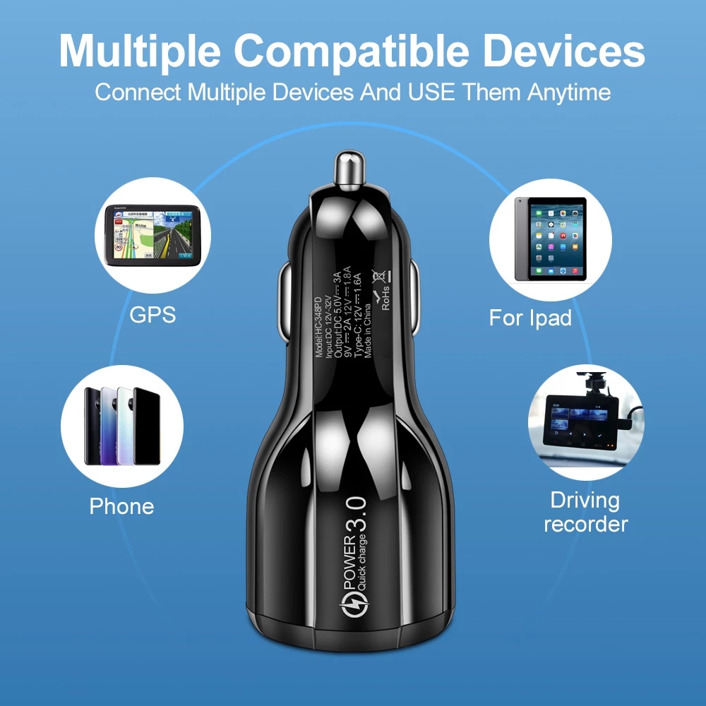100w usb billaddare snabbladdning  qc3.0 pd typ c snabb bil usb laddare för iphone xiaomi samsung mobiltelefon bil usbc laddning
