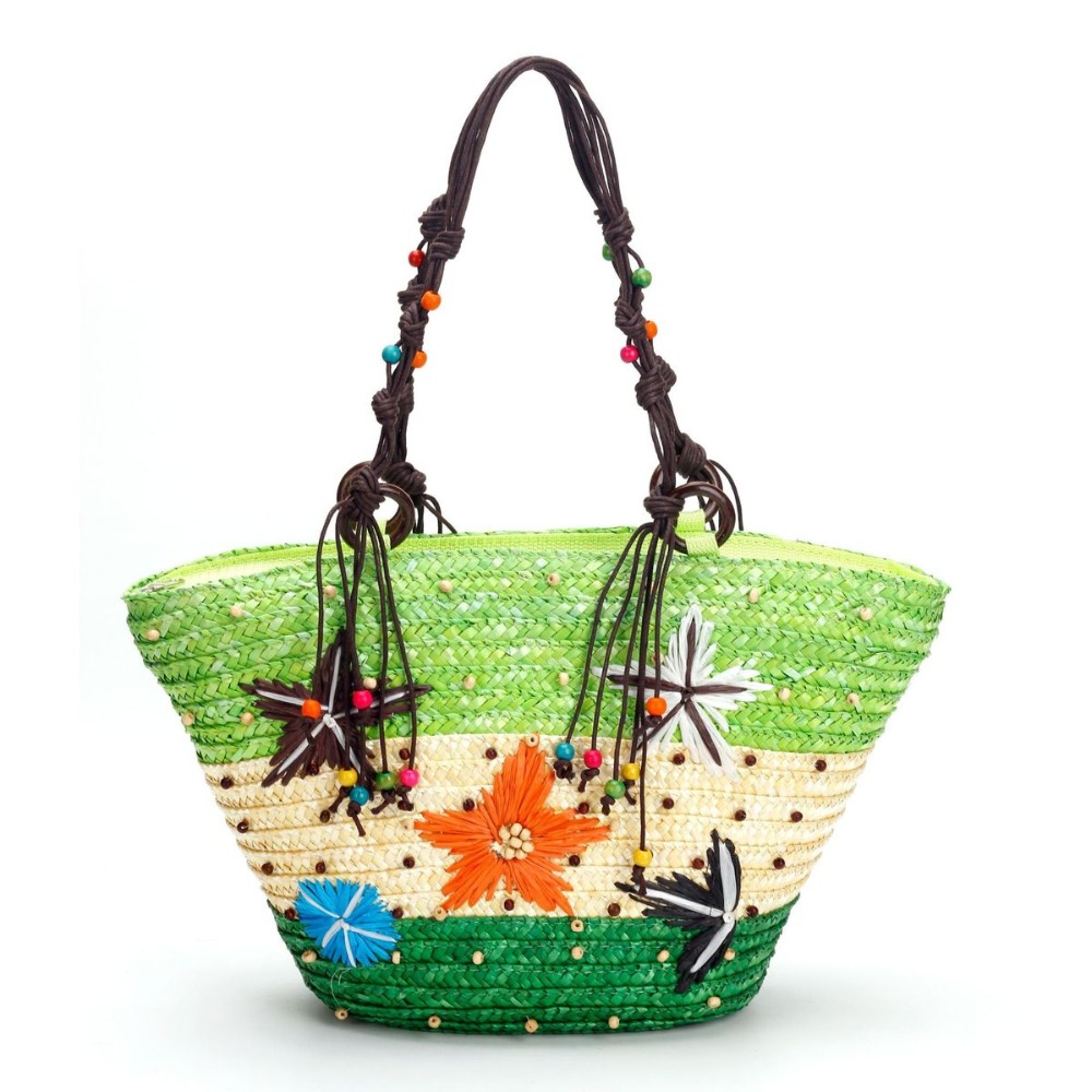 Bohemian hand-embroidered starfish straw bag beaded woven handbag shoulder bag