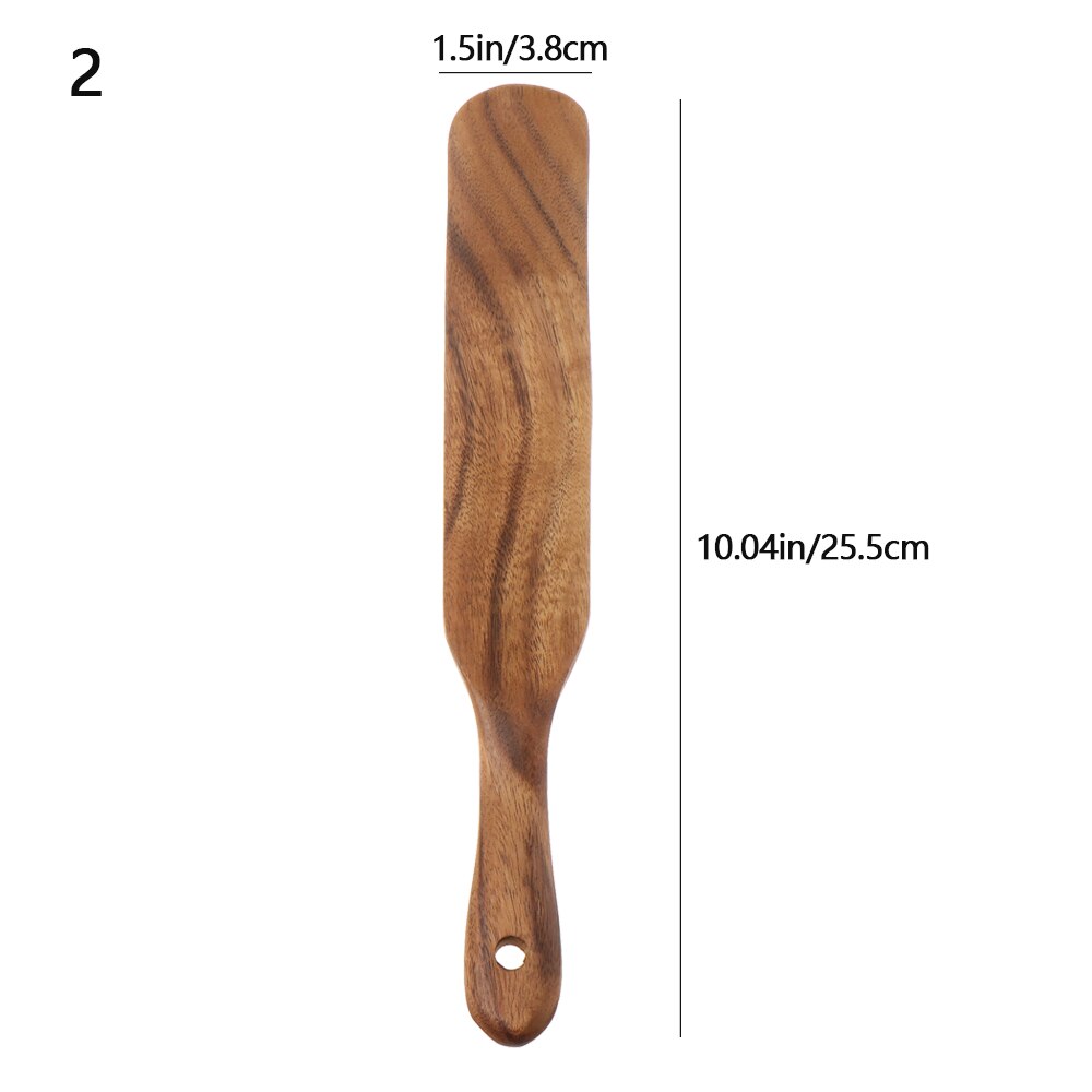 Wooden Spurtles Set Slotted spatula Ladle colander for Stirring Mixing Serving Natural Teak Kitchen Cooking Utensil: 2