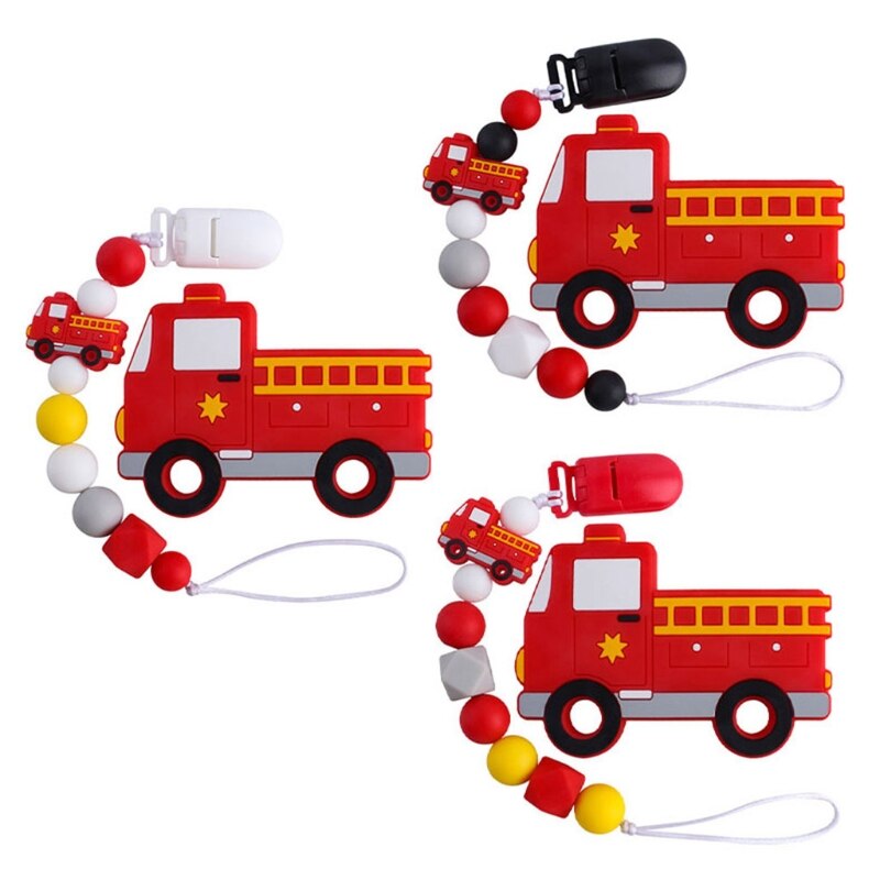 2 Pièces Bébé Sucette Chaîne Dessin Animé Camion De Pompier Ensemble de Dentition Tétine Factice Clip De Fixation En Silicone Pour Bébé De Dentition Sucette Molaire