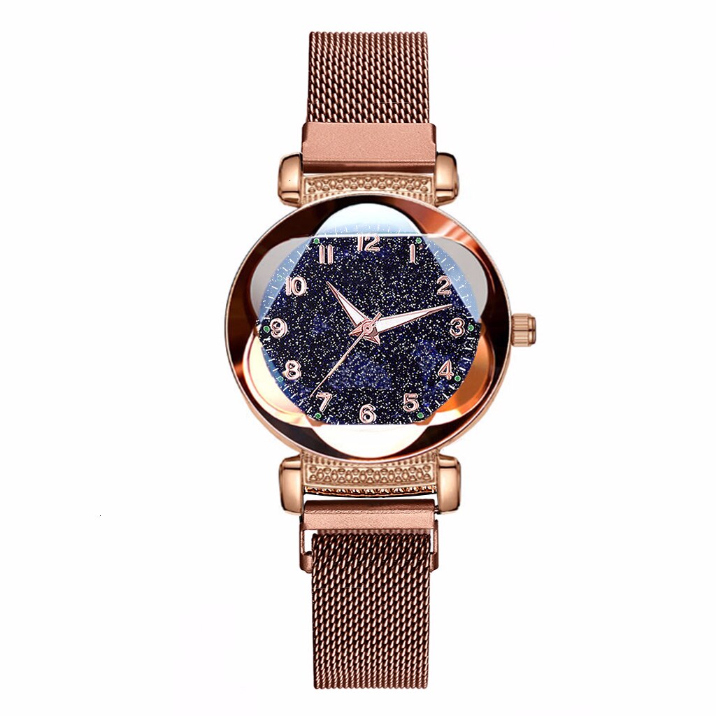 Vrouwen Magneet Gesp Sterrenhemel Lichtgevende Arabische Cijfers Horloge Luxe Dames Rvs Quartz Horloge Relogio Feminino: brown