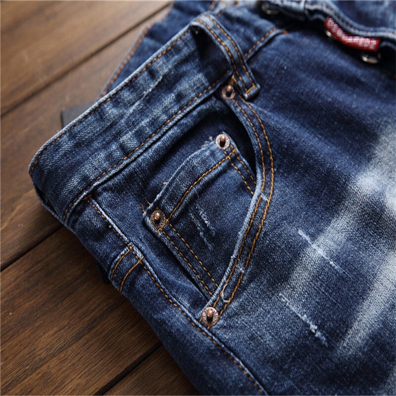 Jeans men Japanese and Korean denim jeans men's embroidery blue pencil jeans men