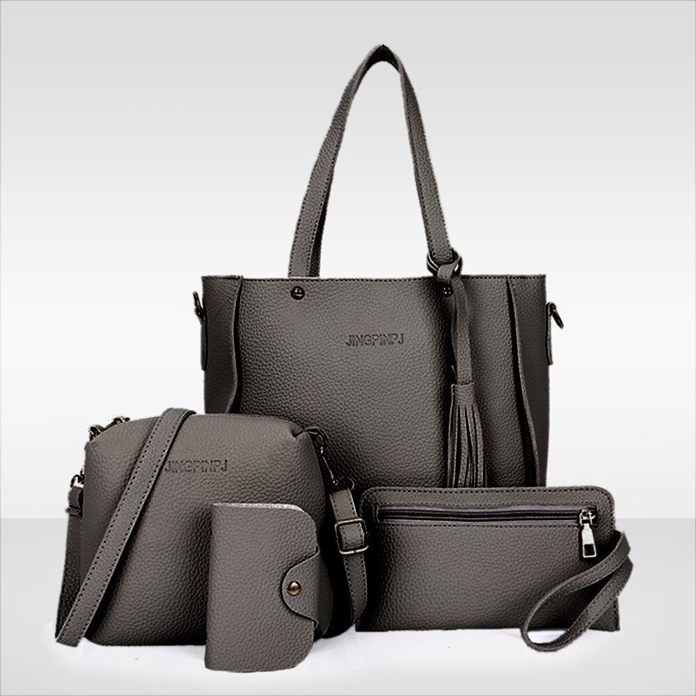 Leder dauerhaft retro Taschen 4 Stück Frauen Schulter Taschen einstellen Schwarz Bote Taschen Brieftasche Handtasche Frau Tasche Sack Haupt femme: dunkel grau