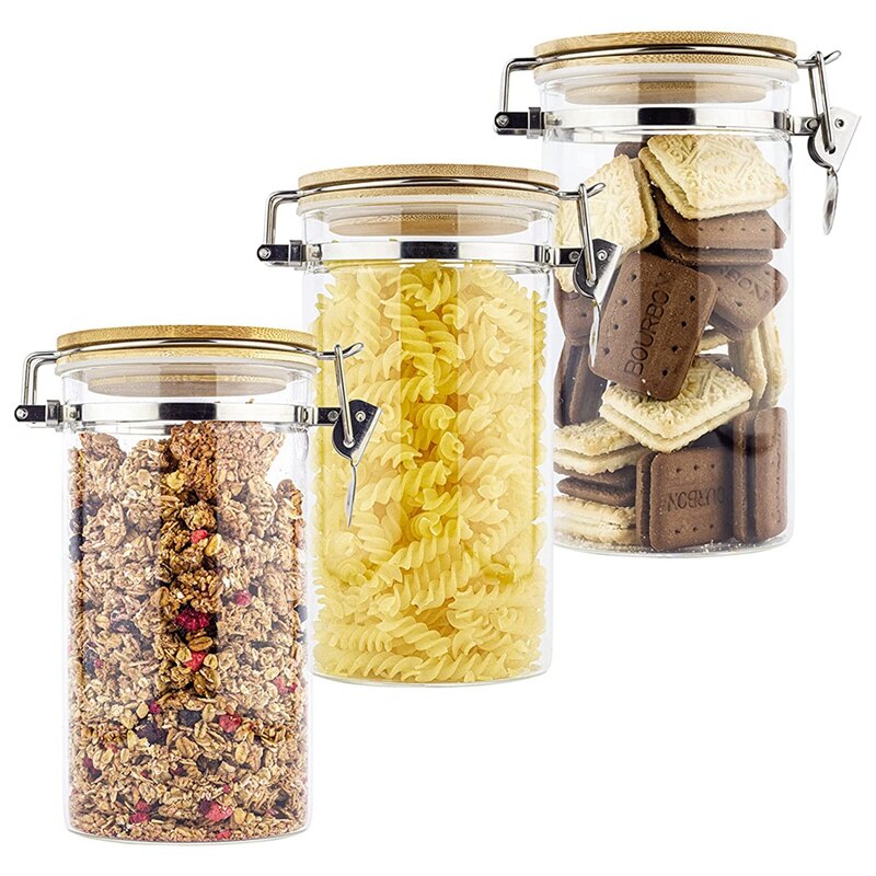 Food Storage Jars With Bamboo Lids Clip Lock Airtight Lids, Glass Jars With Lids, Kitchen Glass Storage Jars With Lids