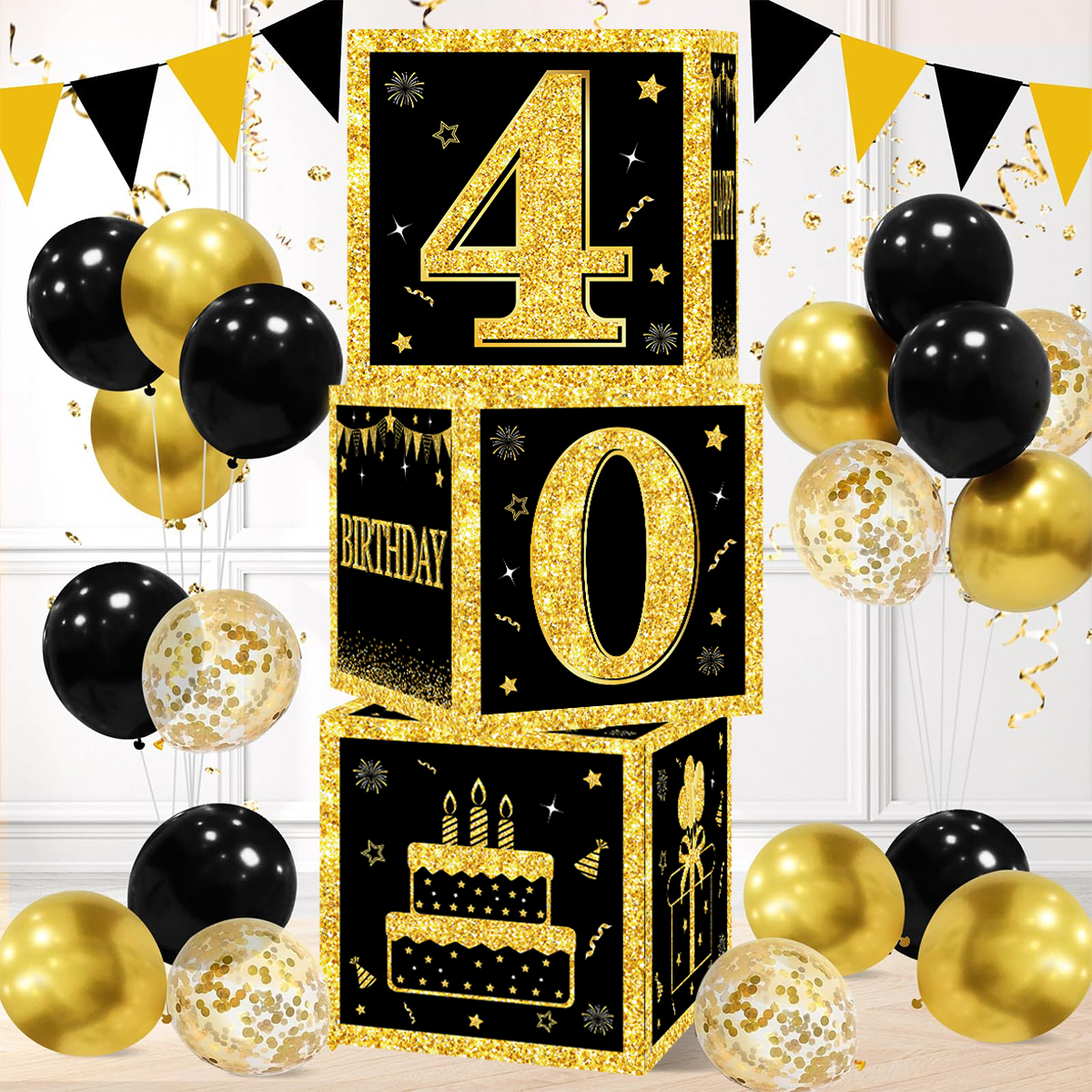 Zwart Goud Verjaardag Nummer Papier Doos Gelukkig 18 30 40 50 60 Jaar Oude Verjaardagsfeestje Decoratie Kinderen Volwassen Verjaardagsfeestje levert