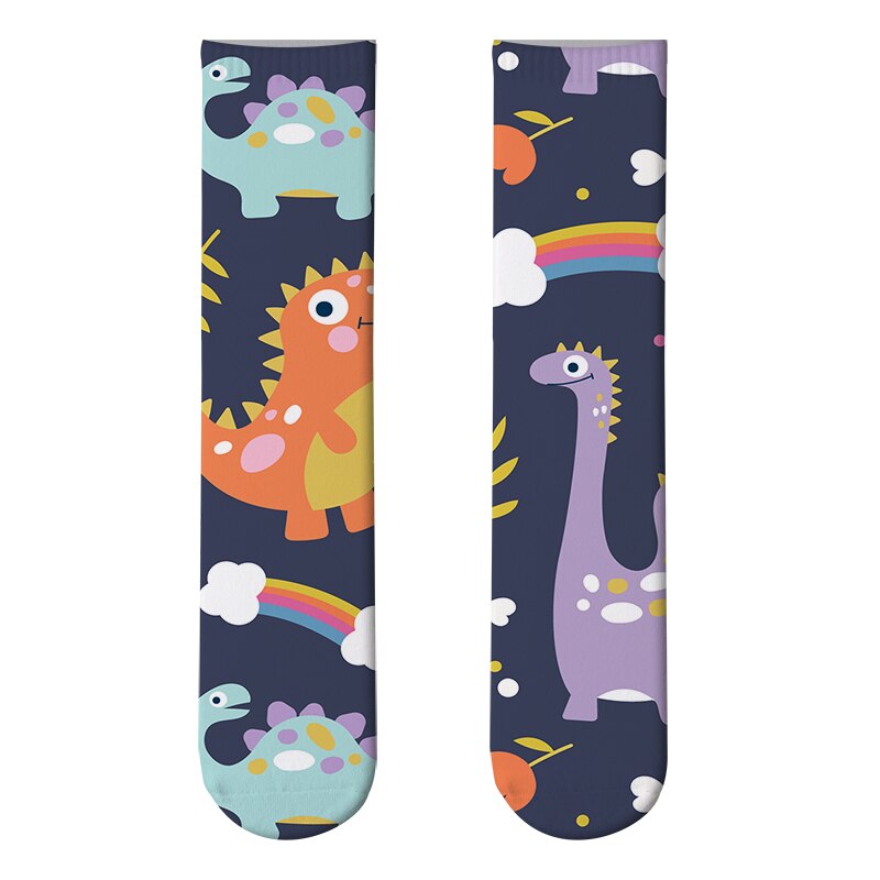 3D Printed Women Long Socks Outdoor Sports Cotton Breathable Elastic Compression High Knee Socks School Students Calf Socks: style9