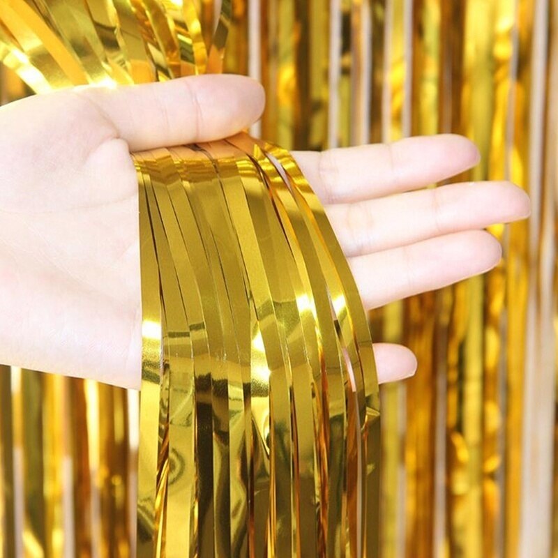 Metallic Foil Fringe Party Backdrop Curtains Glitter Tinsel Foil Fringe for Christmas Wedding Birthday Party Wall Decorations