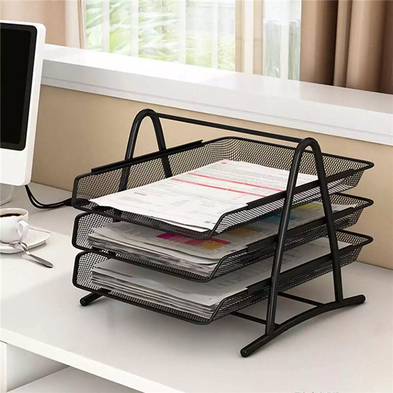 Office A4 Paper Organizer Document File Letter Book Pen Brochure Filling Tray Rack Shelf Carrier Metal Wire Mesh Storage Holder