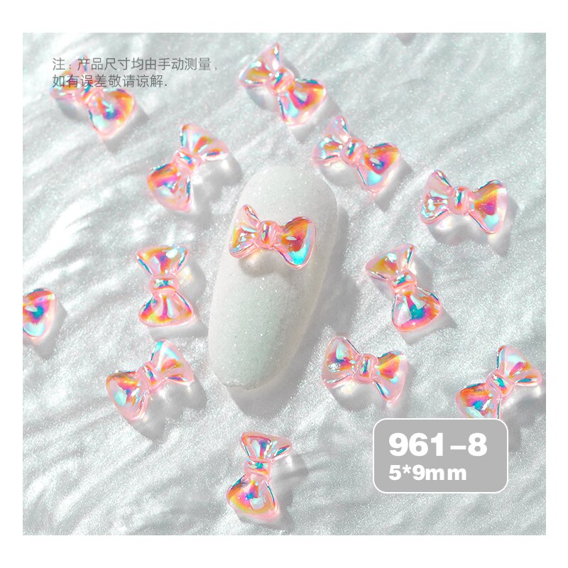 10Pcs Holografische Aurora Strikjes Nail Art Decoraties 3D Crystal Ab Kleurrijke Boog Ornamenten Japanse Diy Manicure Accessoires: 961-8