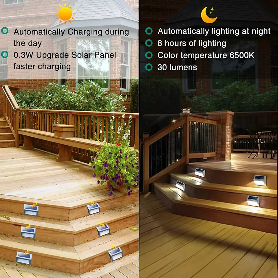 6 led solcelledrevet trappehegn i rustfrit stål, rækværk, væglampe til udendørs gårdhave, dekoration af haven
