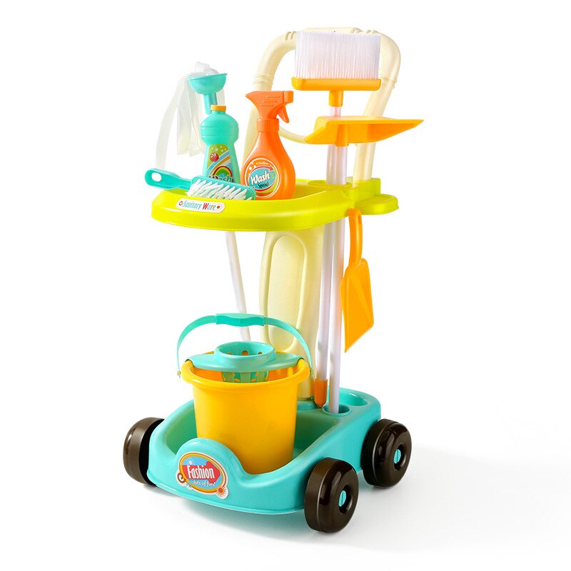 Product Children&#39;s Simulation Sweeping Toy Cleaning Kit Tool Trolley Simulation Play House Cleaning Toy Boy Girl Toy