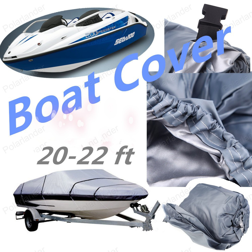 Speedboot Cover 210D 20-22 ft Grijs Rechthoek Waterdicht UV beschermd Zonneplek Vis Waterdichte UV Beschermd