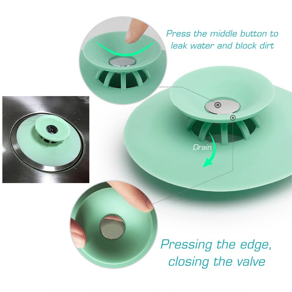 Kitchen Silicone Sink Plugs Bathroom Bathtub Drain Press Sink Plugs Drain Strainer Stopper Gadget For Kitchen Bathroom