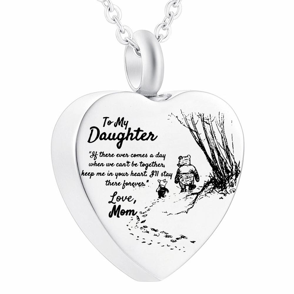 To My Daughter Heart Cremation Urn Necklace for Ashes Urn Jewelry, Carved Locket Stainless Steel Memorial Pendant From Mom& Dad: A Mom love Daughter