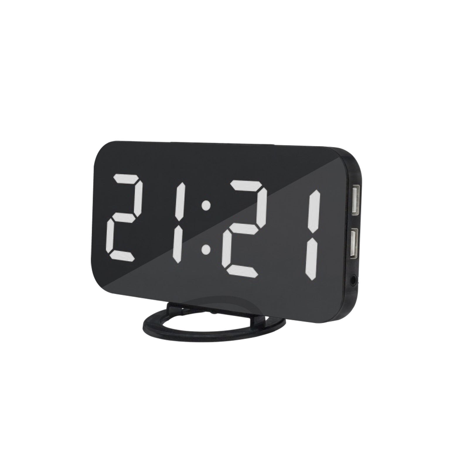 Inductive Dimming Clock, Alarm Clock Dual USB Output Mobile Phone Charging Sleeping Mirror Clock Digital Clock: White
