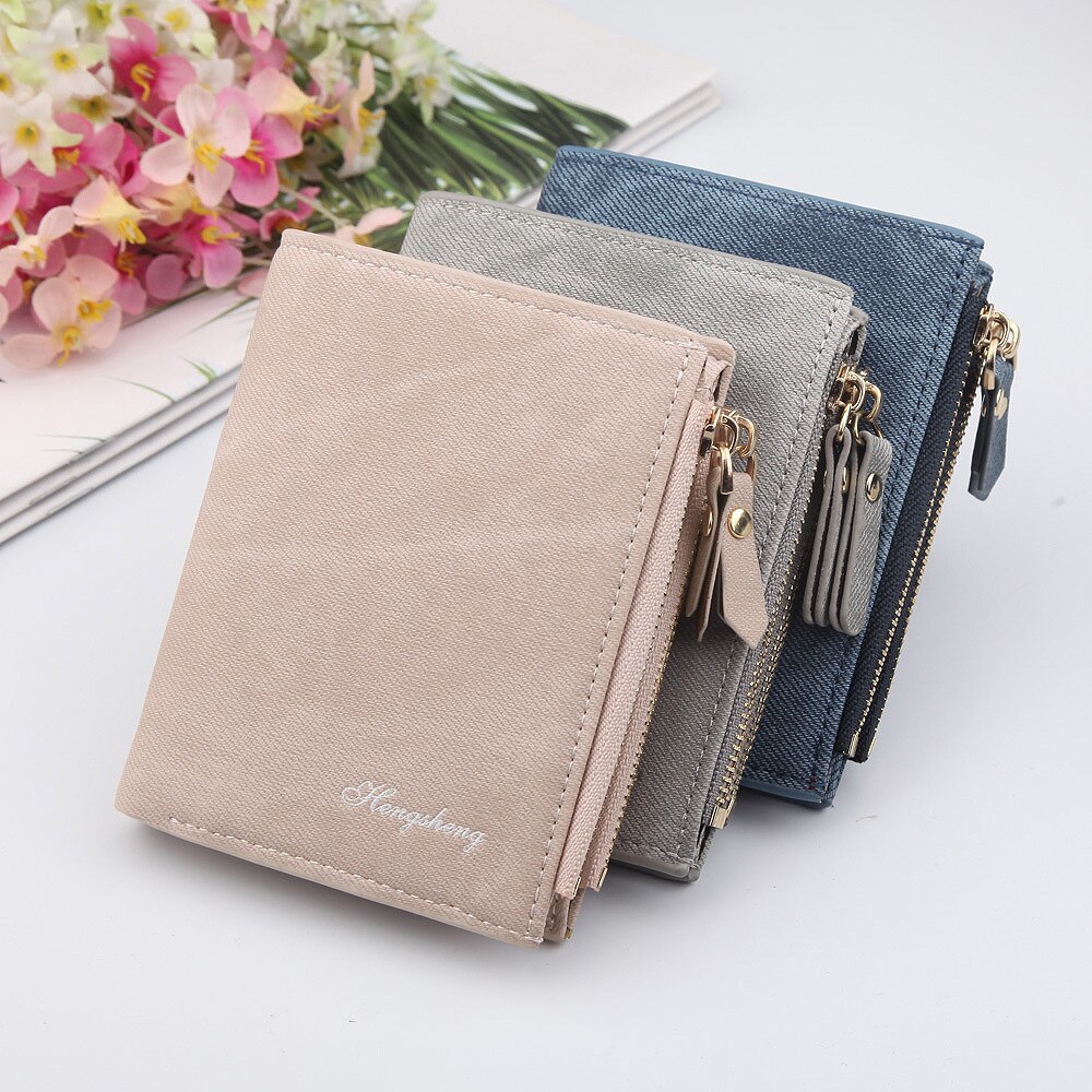 Dames portemonnee met retro canvas patroon, multifunctionele kaarthouder, twee vouwsluitingen, dubbele rits, mini portemonnee