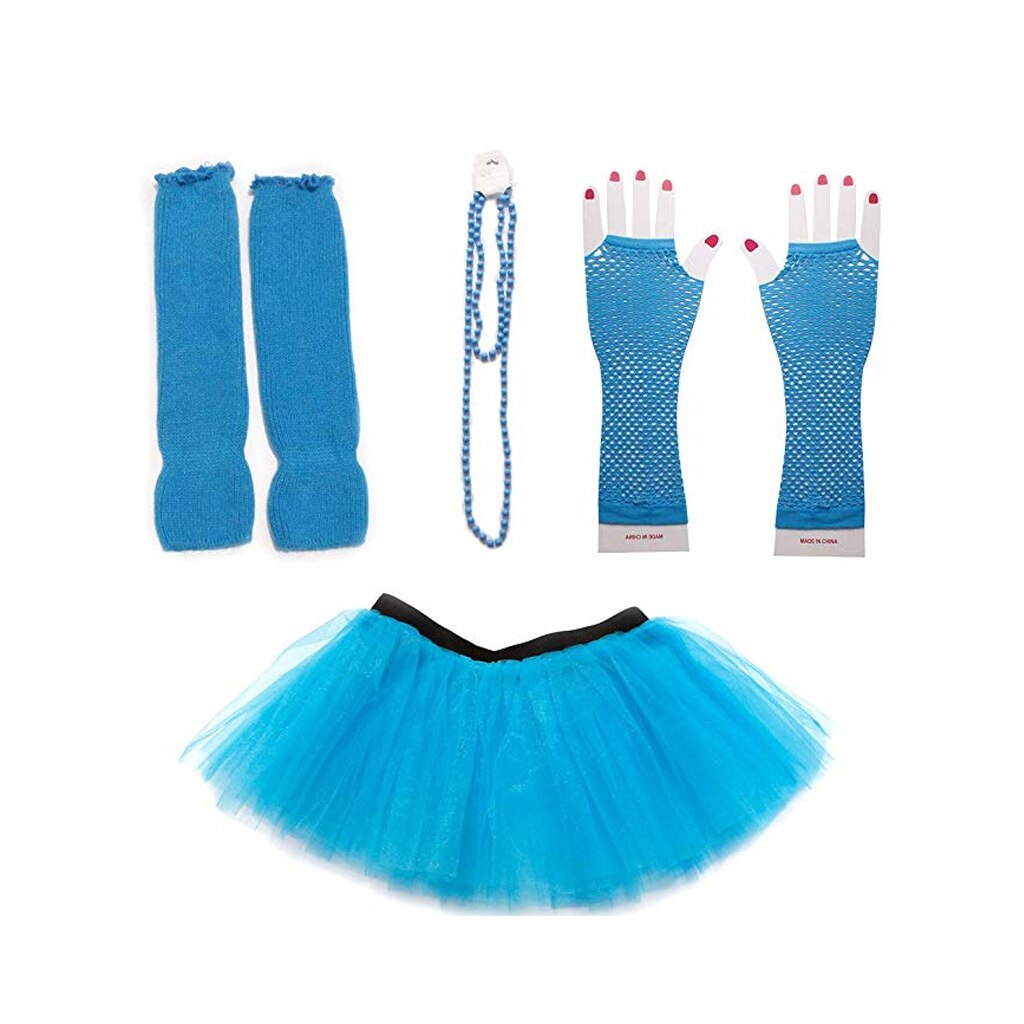 Halloween cosplay 80s kostymtillbehörsset i love 80s kjol halsband armband benvärmare t-shirt för festtillbehör