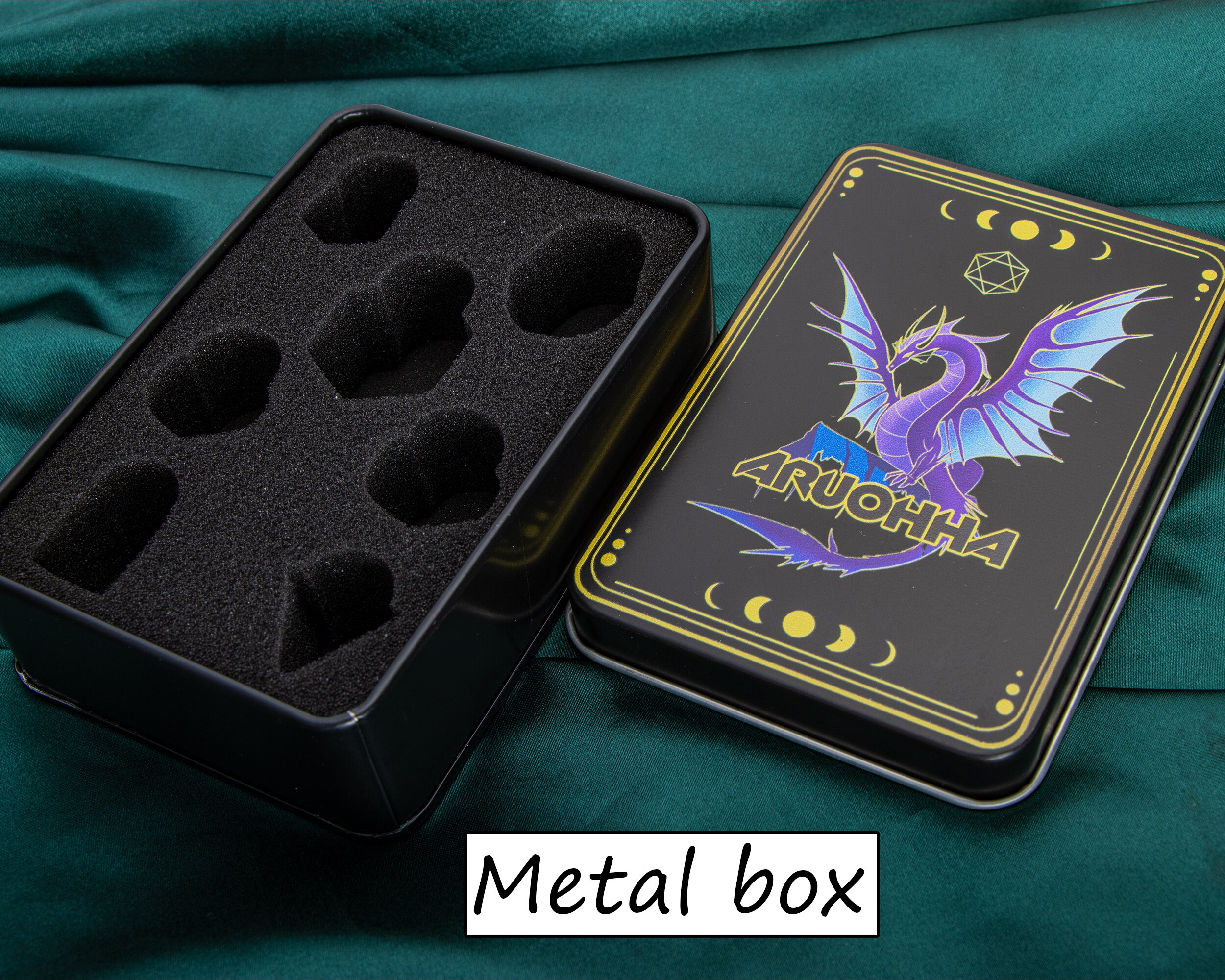 Metal Polyhedral DND Dice Set Dungeon and Dragon D&amp;D Dice for MTG Pathfinder RPG Roll Playing Game D20 D12 D10 D8 D6 D4: Metal box only