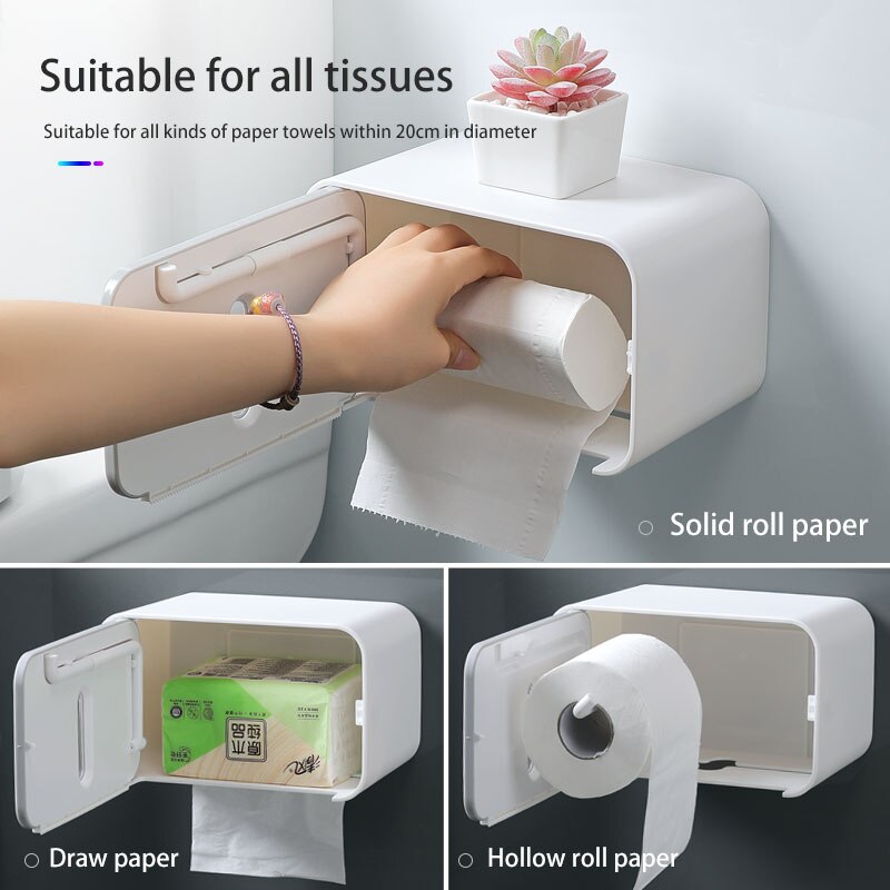 Badkamer Muurbevestiging Waterdichte Toiletrolhouder Voor Handdoeken Creatieve Lade Tissue Doos Plank Papierrol Buis Magazijnstelling