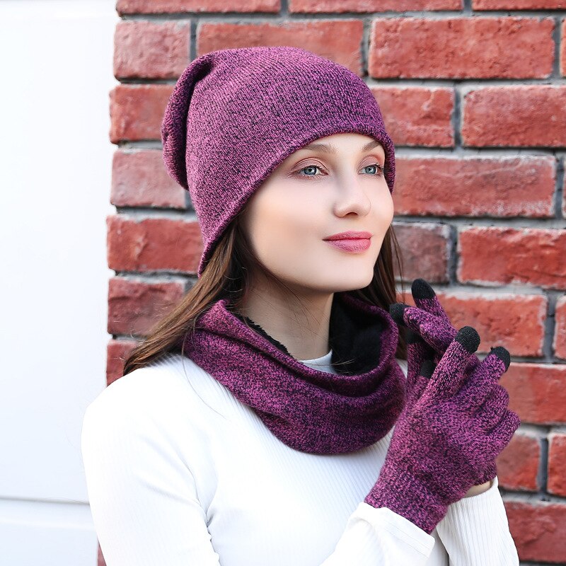 de punto para hombres gorro para exteriores más terciopelo mujeres sombrero bufanda guantes conjuntos Otoño Invierno hombres gorro bufanda guante mujeres sombreros gorras