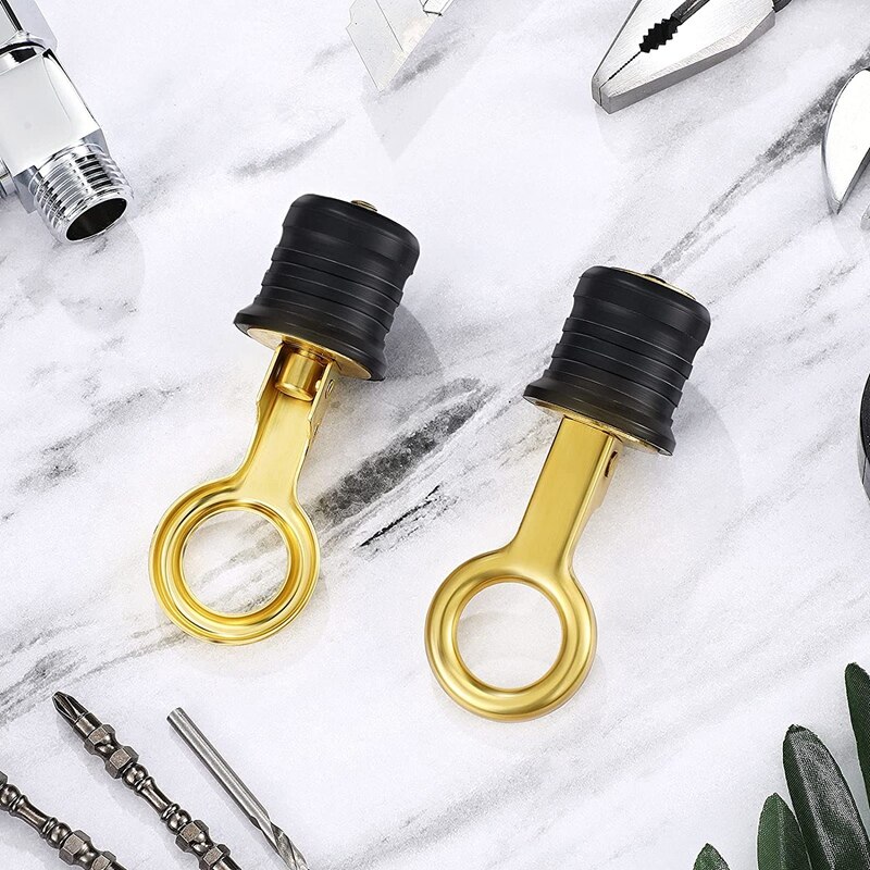 4 Pieces Snap-Handle Drain Plug Boat Drain Plug Brass Handle Rubber Plug For 1 Inch Diameter Drains
