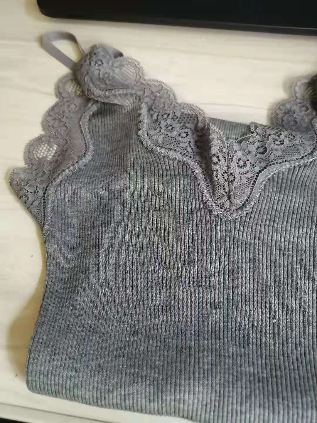 70% Zijde 30% Katoen Gebreide Kant Hemdje Vest Nachtkleding Spaghetti Band SJ309: gray