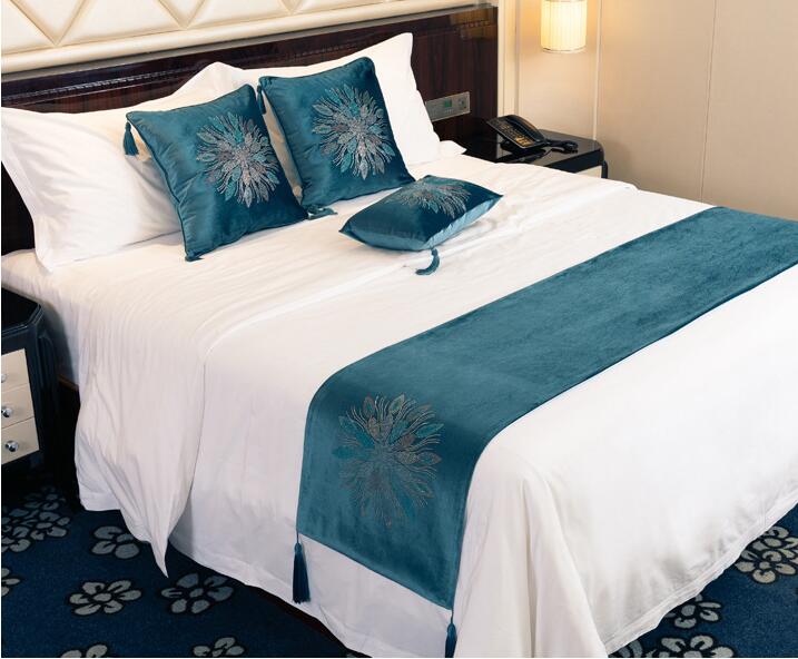 Bloemen Spreien 45cm Breedte Bed Runner Luxe Bed Vlag Decoratieve Bed Cover 100% Polyester Voor Thuis Hotel Gebruik: 5 hu lan se / King