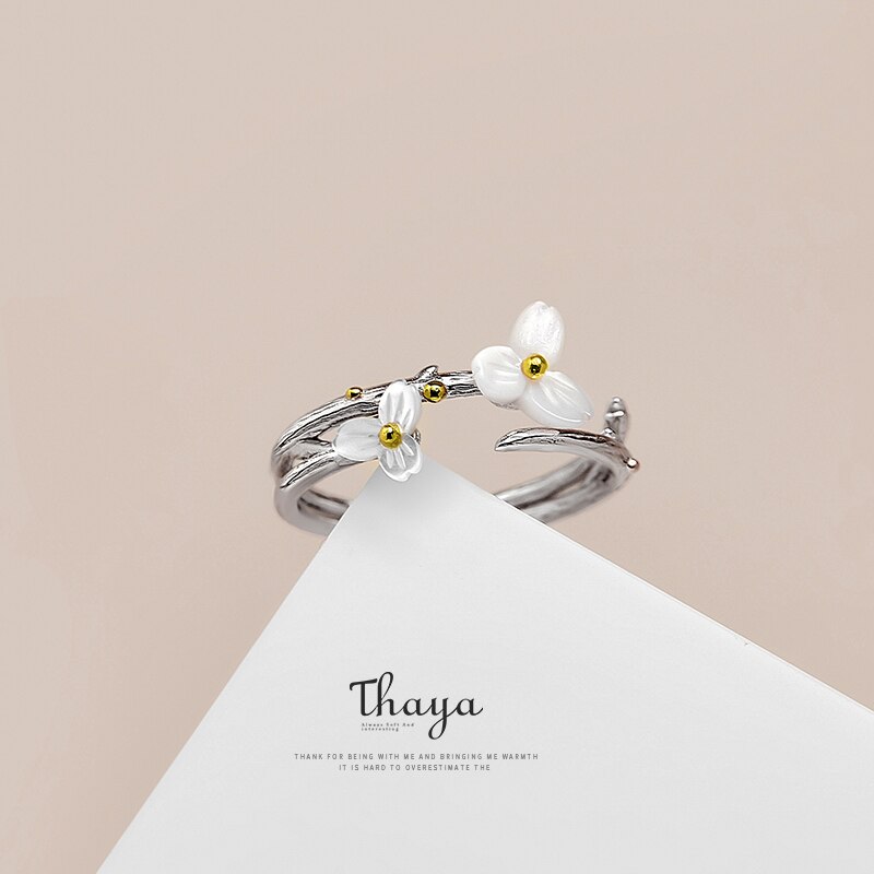 Thaya Summer Flower Jewelry Sets 925 Sterling Silver Natural Shell Ring Earring Sets for Original Women Jewelry: Summer Flower Rings